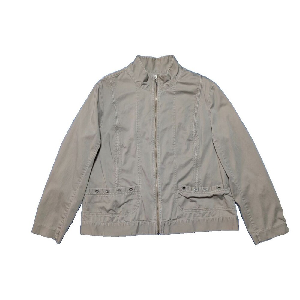 Christopher & Banks Women's Tan Zip Up Long Sleeve Jacket With Front Pockets XL